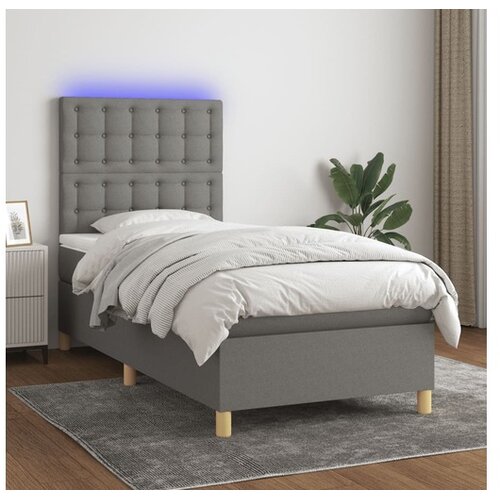  Box spring postelja z vzmetnico LED temno siva 100x200 cm blago Cene