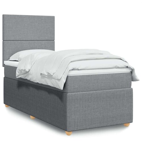 VidaXL Box spring krevet s madracem svjetlosivi 90x190 cm od tkanine Slike
