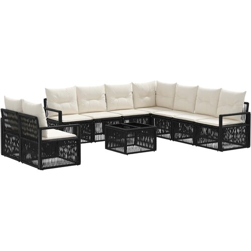 vidaXL Vrtna sedežna garnitura 10 pcs Črna poli ratan, (5000272670) Cene