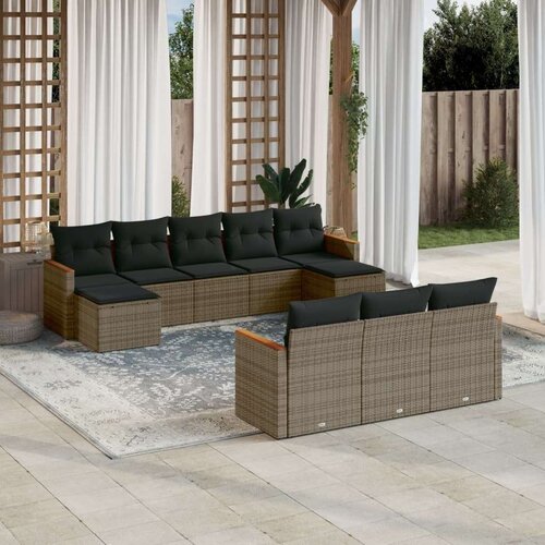  10-dijelni set vrtnih sofa od poliratana s jastucima sivi Cene
