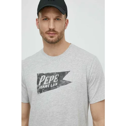 PepeJeans Bombažna kratka majica SINGLE CARDIFF moška, siva barva, PM509401