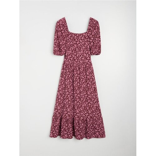 Sinsay Fit and flare midi haljina sa zebra uzorkom i puf rukavima Slike