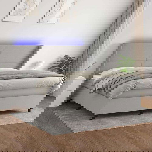  Box spring s madracem LED svjetlosivi 180x200 cm tkanina Slike
