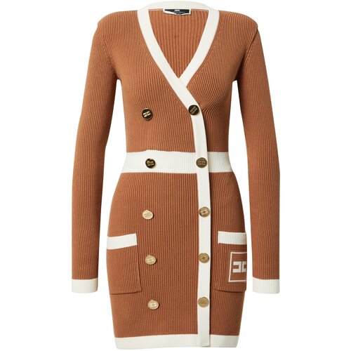 Elisabetta Franchi Pletena obleka rjava / bela Slike