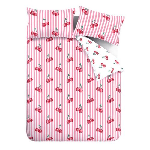 Catherine Lansfield Bijela/ružičasta posteljina za bračni krevet/za produženi krevet 230x220 cm Disco Cherries Stripes – Cijene