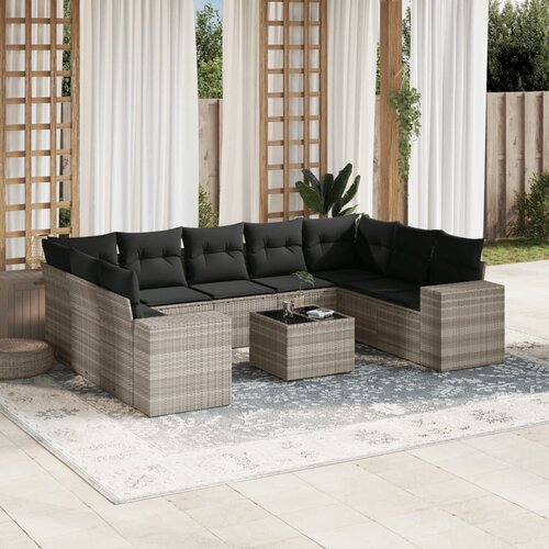 vidaXL 10-dijelni set vrtnih sofa poliratan s jastucima svijetlosivi Cijene