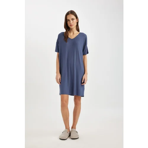 Defacto Fall in Love V Neck Viscose Short Sleeve Nightgown