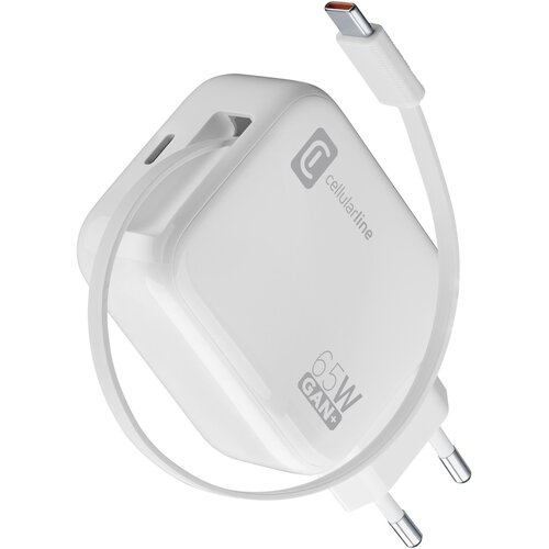 Cellular Line Hi&amp;scaron;ni polnilec navijalni GAN USB-C 65W, bel, (5000091238) Slike