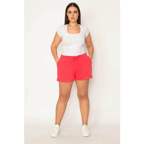 Şans Women's Plus Size Fuchsia Waist Laced Detailed Pocket Shorts Cene