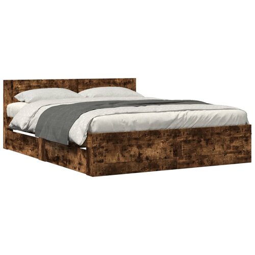 Maison Chic Posteljni okvir - Dvoposteljna postelja - Zakonska postelja z vzglavjem dimljen hrast 160x200 cm inž. les, (21697476) Cene