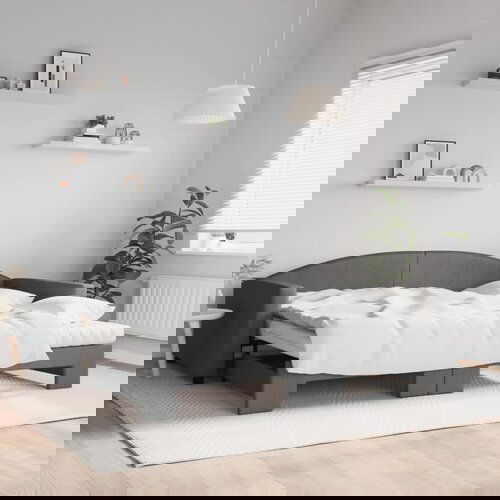 VidaXL Izvlečna dnevna postelja z vzmetnicami siva 100x200 cm blago Slike