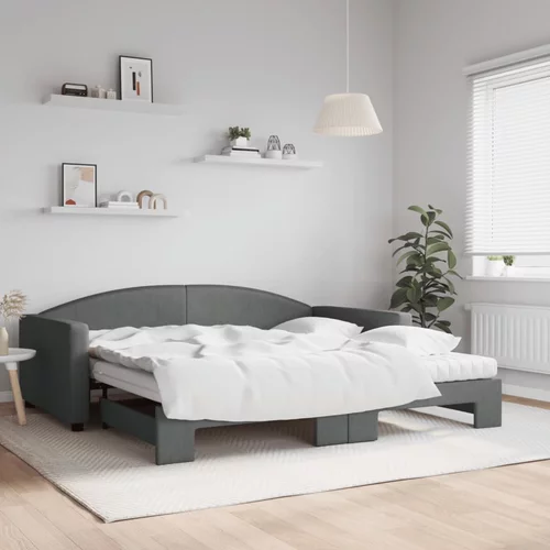 vidaXL Izvlečna dnevna postelja z vzmetnicami siva 100x200 cm blago