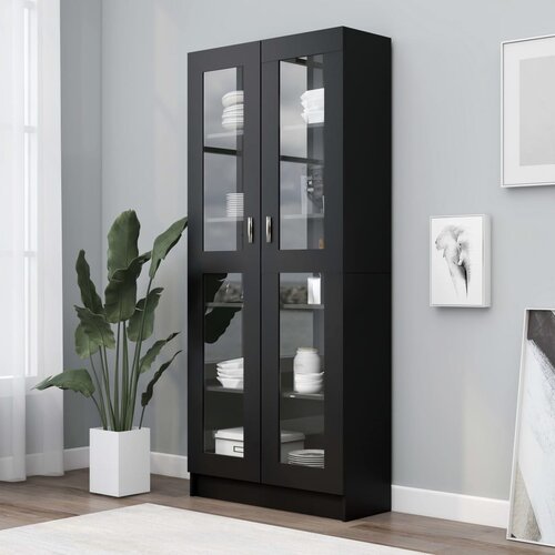 The Living Store Vitrina črna 82,5x30,5x185,5 cm iverna plo&amp;scaron;ča - Vitrina, (21555028) Slike