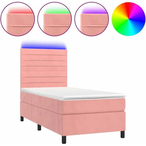 vidaXL Box spring postelja z vzmetnico LED roza 80x200 cm žamet, (20900107)