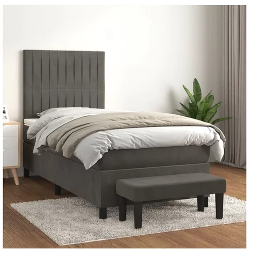  Box spring postelja z vzmetnico temno siva 90x200 cm žamet