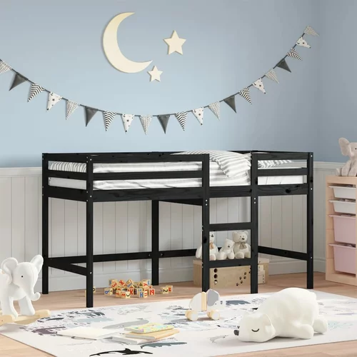 vidaXL Dječji krevet na kat s ljestvama crni 90x190cm masivna borovina