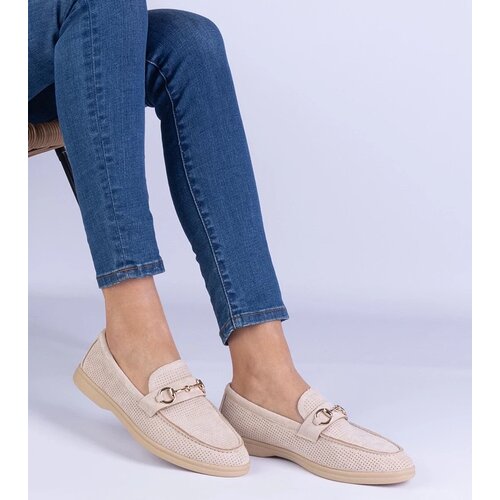 D/CEO marka niezdefiniowana Beige eco-suede loafers with perforation and gold embellishment Marusso Slike