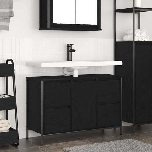Ormarić za umivaonik s ladicama crni hrast 90x34,5x60 cm Cene
