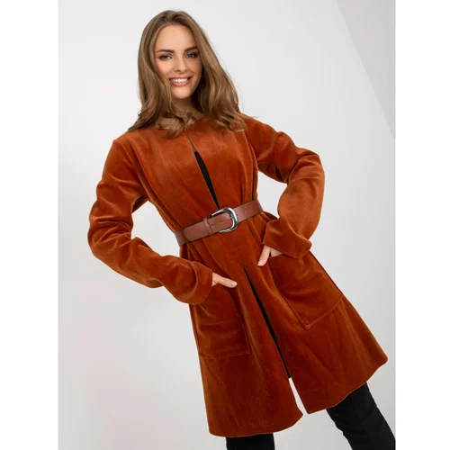 Fashion Hunters Light brown elegant cape with pockets