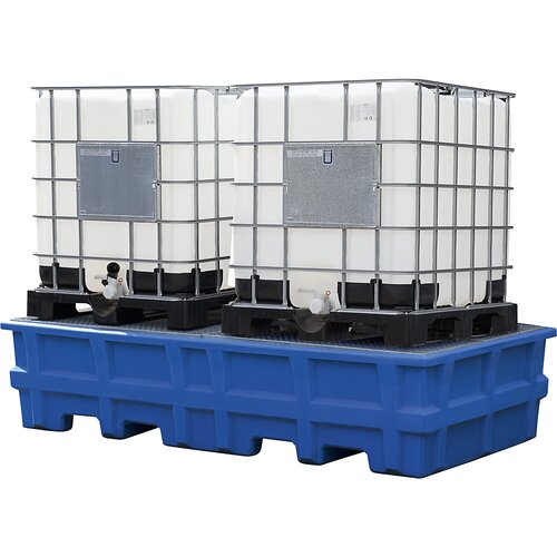 asecos Prestrezna PE-kadica za cisterne IBC/KTC, prestrezna prostornina 1000 l, za 2 cisterni, s pocinkano mrežasto rešetko Cene