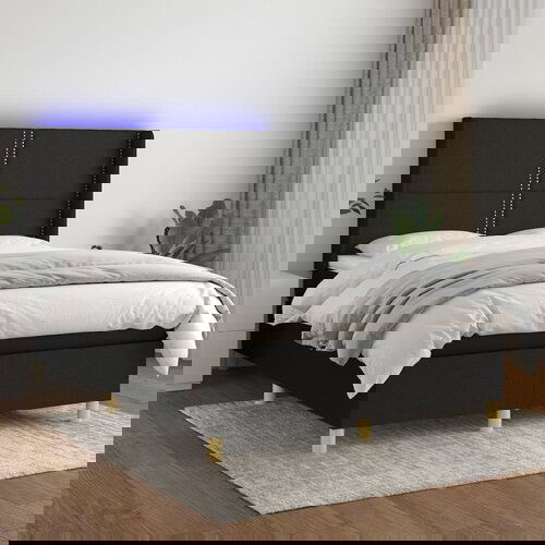 vidaXL Krevet box spring s madracem LED crni 140x190 cm od tkanine Cijene
