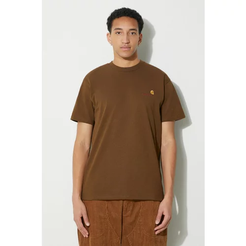 Carhartt WIP Pamučna majica S/S American Script T-Shirt za muškarce, boja: smeđa, s aplikacijom, I029956.1ZDXX