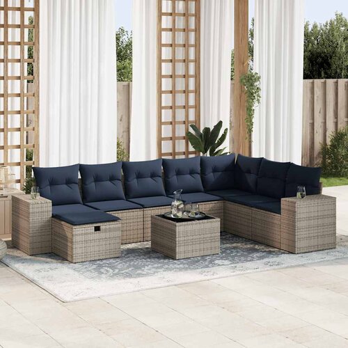 vidaXL 9-dijelni set vrtnih sofa od poliratana s jastucima sivi Cijene