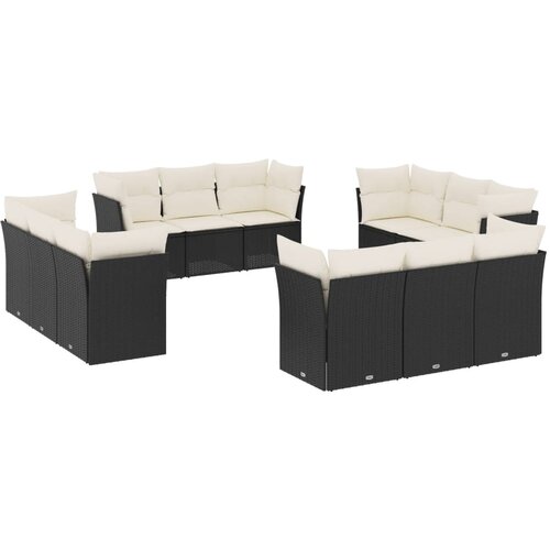  12-dijelni set vrtnih sofa od poliratana s jastucima crni Slike