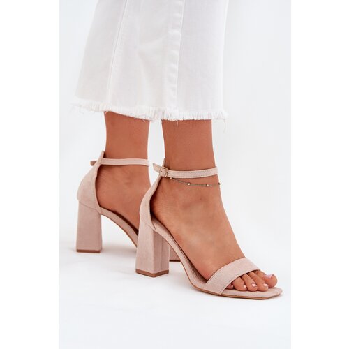 Boto Womens sandals on heel made of eco suede beige Elirae Slike