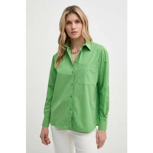 Max&co. Pamučna košulja za žene, boja: zelena, relaxed, s klasičnim ovratnikom, 2416111044200