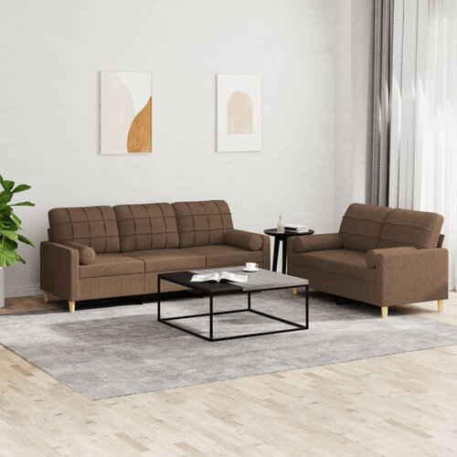  2-dijelni set sofa s jastucima smeđi od tkanine Cijene