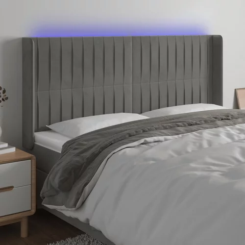 vidaXL LED posteljno vzglavje svetlo sivo 183x16x118/128 cm žamet