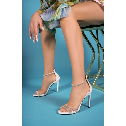 Riccon Women's Heeled Sandals 00129000 White Skin Slike