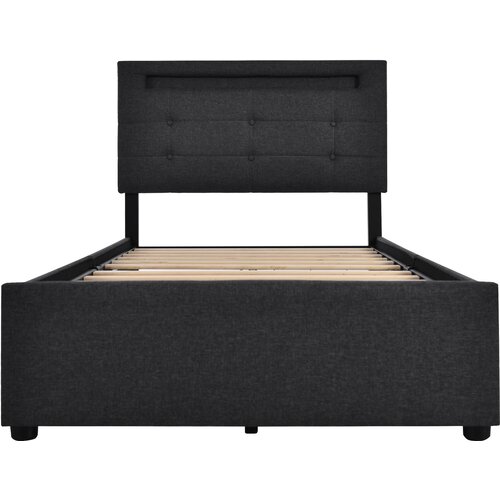 Lumor Postelja s predalom 90x200 cm iz lana z LED + 2 predala + lesenimi letvicami - Črna, (22156158) Cene