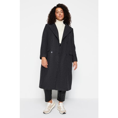 Trendyol Curve Black Regular Fit Pocket Flap Herringbone Patterned Cashmere Coat Cene