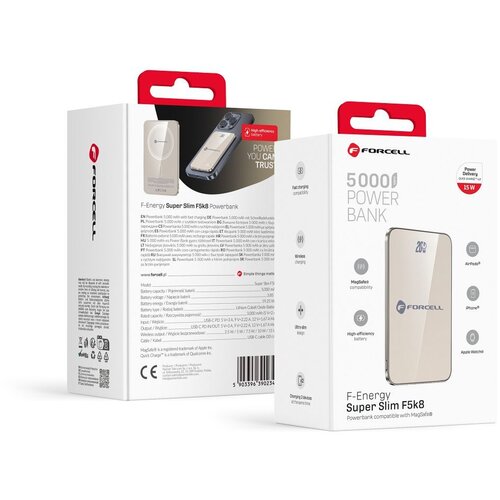 forcell f-energy F5K8 super slim powerbank kompatibilan sa magsafe PD3.0 QC4.0 15W 5000 mah titanium Cene