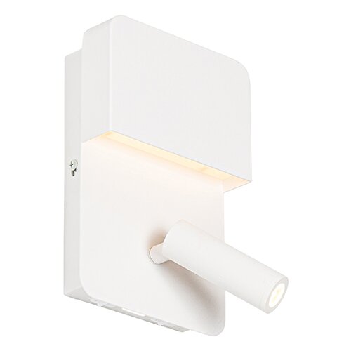 QAZQA Moderna stenska svetilka bela z LED z USB in bralno svetilko - Robin Slike