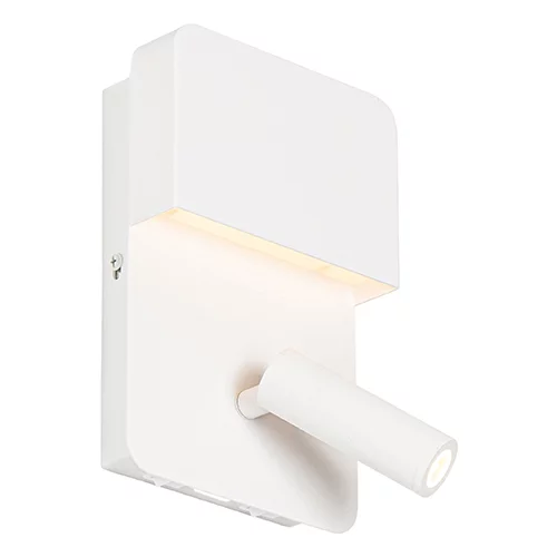 QAZQA Moderna stenska svetilka bela z LED z USB in bralno svetilko - Robin