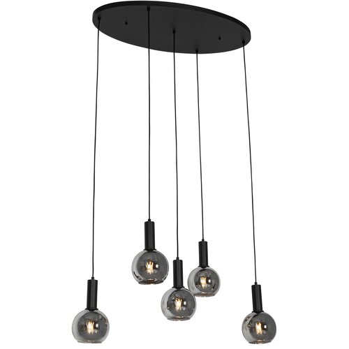 QAZQA Art Deco viseča svetilka črna z dimnim steklom ovalna 5-light - Josje Slike