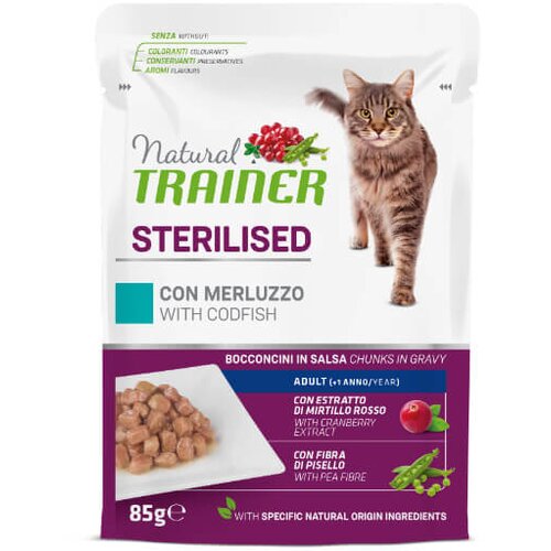 Natural trainer Cat Sterilised, vrečka - polenovka - 85 g 12 x 85 g Cene