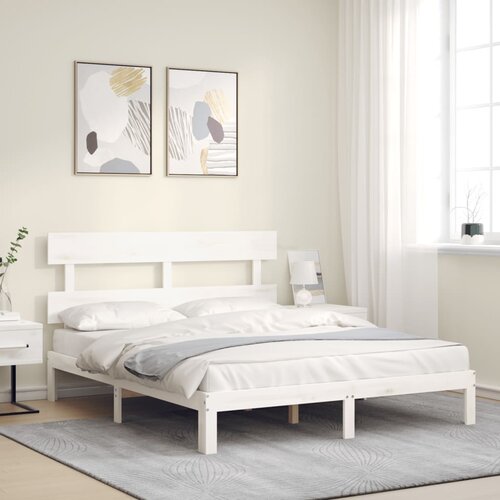 vidaXL Posteljni okvir z vzglavjem bel 160x200 cm trden les Cene