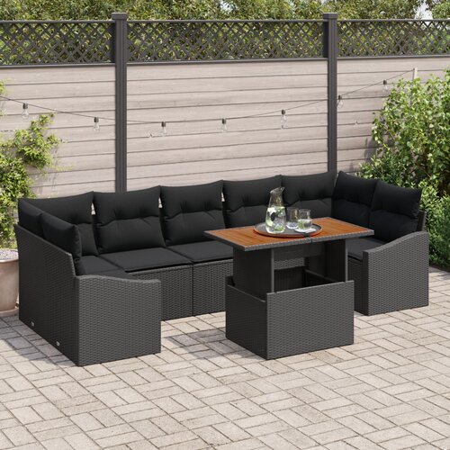 VidaXL Vrtni Sofa Set Set 8 Črna Ratan, Les Zunanji Sofa Set Slike