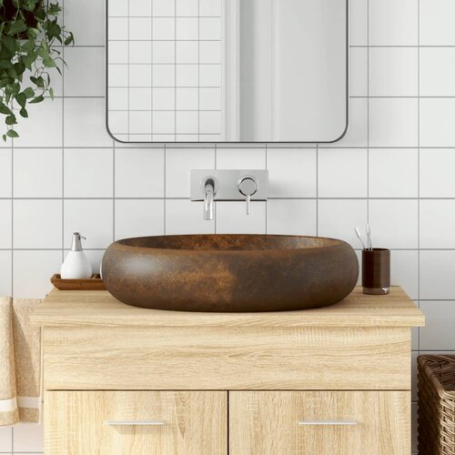 The Living Store Nadpultni umivalnik rjav ovalen 59x40x15 cm keramika - Nadpultni Umivalnik, (21448114) Slike