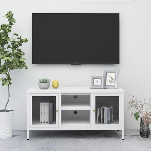The Living Store TV omarica bela 105x35x52 cm jeklo in steklo - TV Omarica, (21376881) Slike