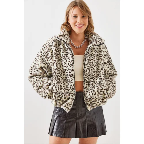 Bianco Lucci Women's Leopard Pattern Faux Für Coat 2426