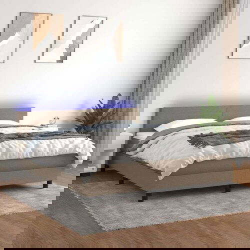  Box spring postelja z vzmetnico LED taupe 160x200 cm blago Cene