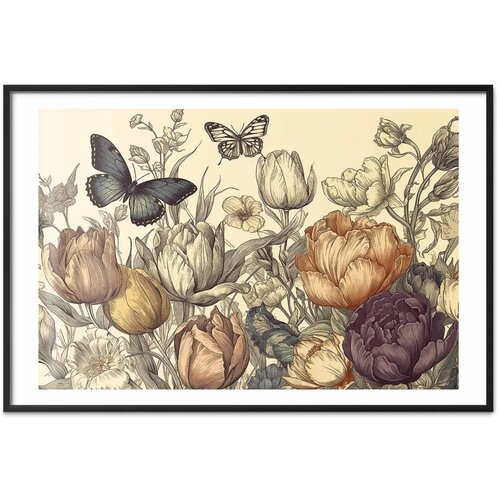  Plakat Colorful Tulips on a Cream Background 42x29.7 Crni okvir s margom Cene