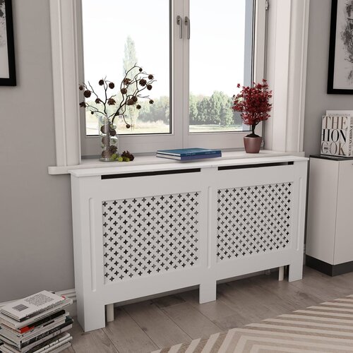  Pokrov za radijator bijeli 152 x 19 x 81,5 cm mdf Slike