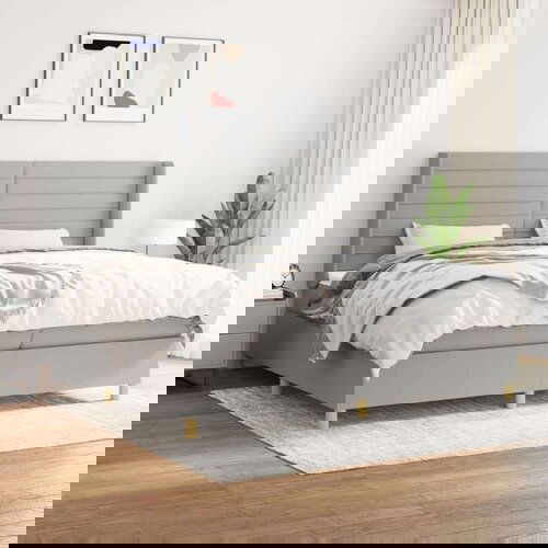  Box spring postelja z vzmetnico svetlo siva 200x200 cm blago, (20851628) Slike