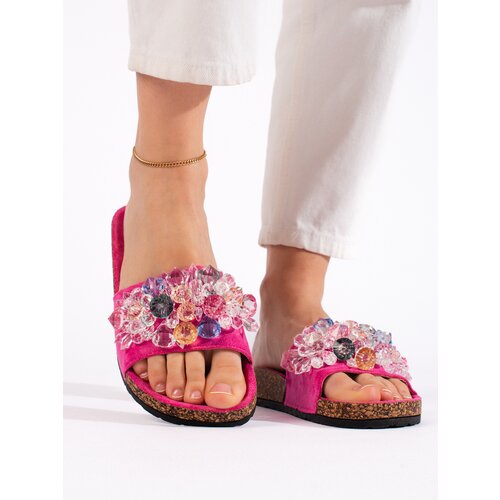 Shelvt Women's suede fuchsia flip-flops Cene
